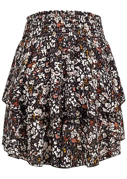 Styleboom Fashion Dames Minirok bloemenprint zwart multi color