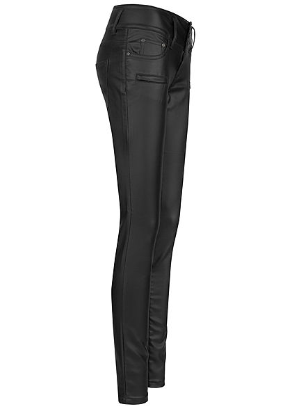 Seventyseven Lifestyle Dames Skinny Kunstleer Broek 5-Pockets coated zwart