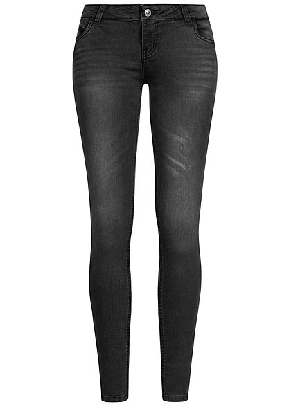 Seventyseven Lifestyle Damen Skinny Jeans Hose 5-Pockets Low Waist schwarz denim
