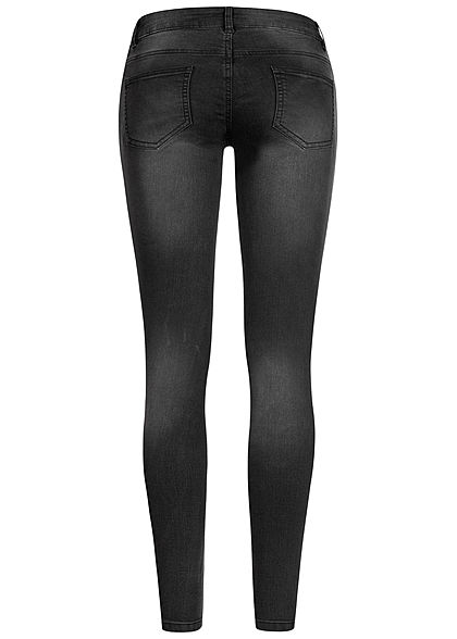 Seventyseven Lifestyle Damen Skinny Jeans Hose 5-Pockets Low Waist schwarz denim