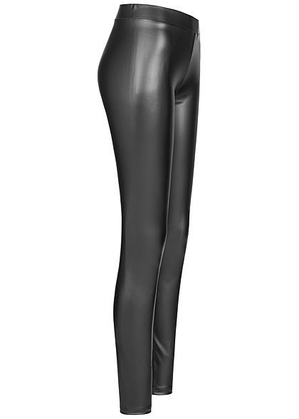 Seventyseven Lifestyle Damen Kunstleder Leggings Gummibund schwarz