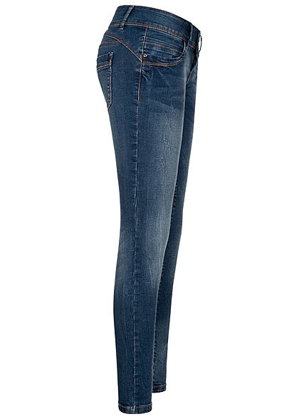 Seventyseven Lifestyle Damen Skinny Jeans Hose 5-Pockets 3er Knopfleiste dunkel blau