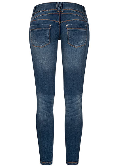 Seventyseven Lifestyle Damen Skinny Jeans Hose 5-Pockets 3er Knopfleiste dunkel blau