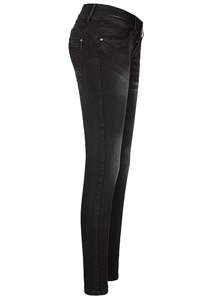 Seventyseven Lifestyle Damen Skinny Jeans Hose 5-Pockets 3er Knopfleiste schwarz denim