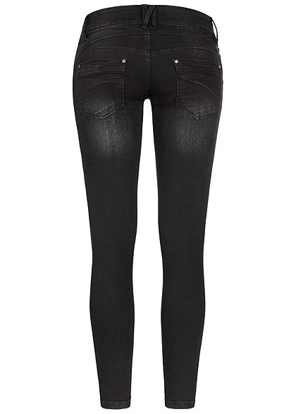 Seventyseven Lifestyle Damen Skinny Jeans Hose 5-Pockets 3er Knopfleiste schwarz denim