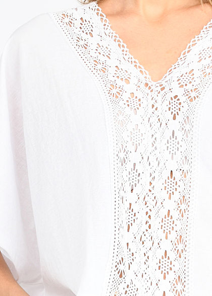 Seventyseven Lifestyle Dames Oversized V-Neck Blouse Shirt Crochet wit