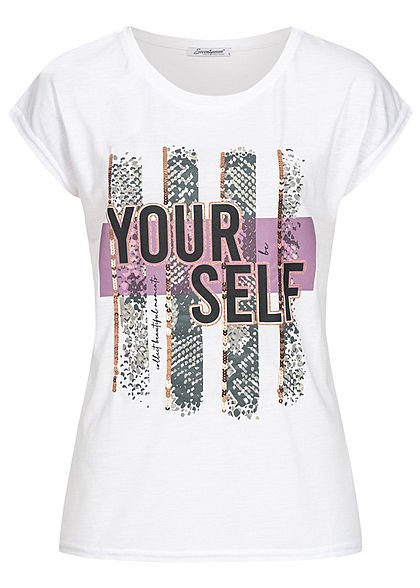 Seventyseven Lifestyle Dames T-Shirt Yourself Print Glitter wit