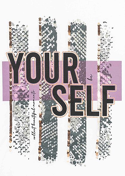 Seventyseven Lifestyle Dames T-Shirt Yourself Print Glitter wit