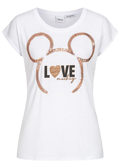 Seventyseven Lifestyle Damen Kurzarm T-Shirt Love Mickey Print weiss