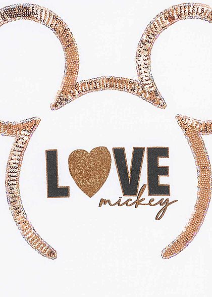 Seventyseven Lifestyle Damen Kurzarm T-Shirt Love Mickey Print weiss