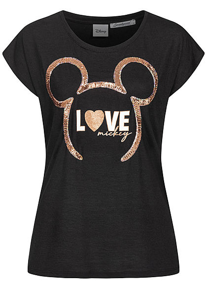 Seventyseven Lifestyle Damen Kurzarm T-Shirt Love Mickey Print schwarz
