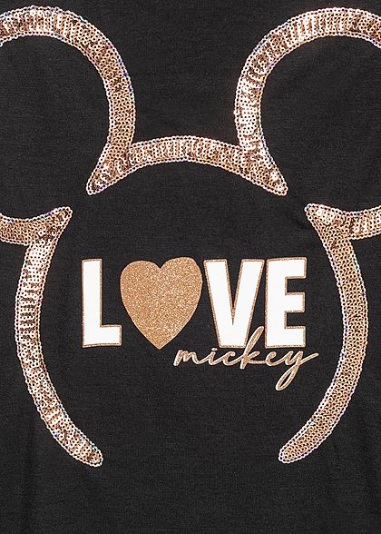 Seventyseven Lifestyle Damen Kurzarm T-Shirt Love Mickey Print schwarz