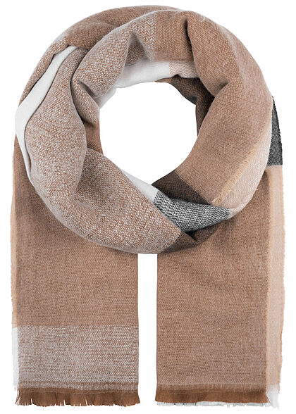 Zabaione Damen Soft-Touch Fransen Schal Karo Muster beige braun
