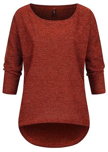ONLY Damen NOOS 3/4-Arm Struktur Shirt Vokuhila picante rot braun