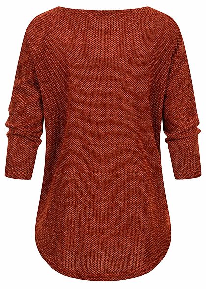 ONLY Damen NOOS 3/4-Arm Struktur Shirt Vokuhila picante rot braun