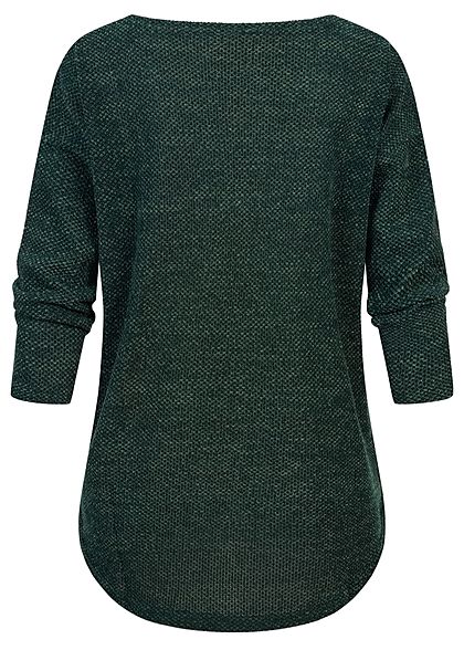 ONLY Damen NOOS 3/4-Arm Struktur Shirt Vokuhila pine grove dunkel grün