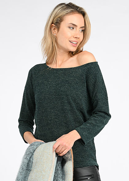 ONLY Damen NOOS 3/4-Arm Struktur Shirt Vokuhila pine grove dunkel grün