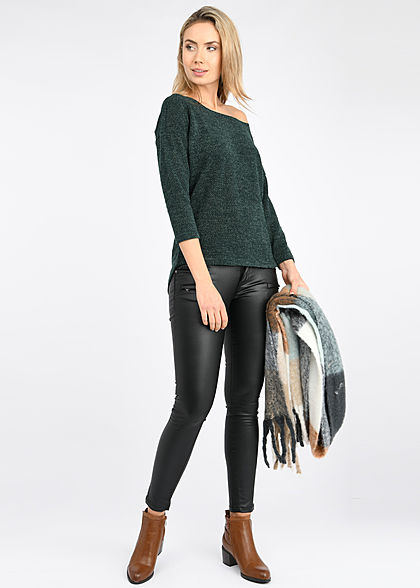 ONLY Damen NOOS 3/4-Arm Struktur Shirt Vokuhila pine grove dunkel grün