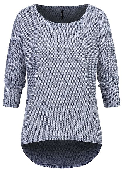 ONLY Damen NOOS 3/4-Arm Struktur Shirt Vokuhila fog hell blau melange