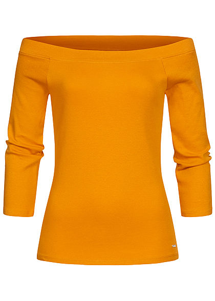 Tom Tailor Damen 3/4 Arm Off-Shoulder Carmen Longsleeve orange gelb