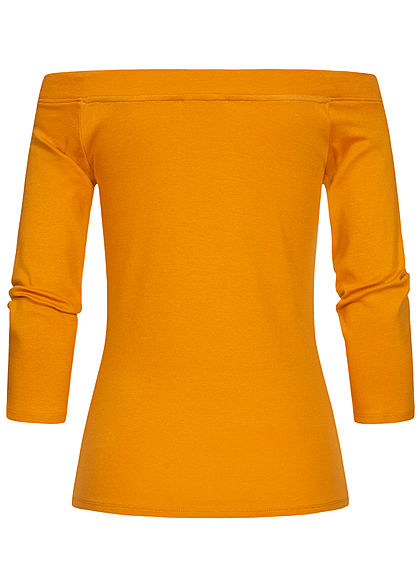 Tom Tailor Damen 3/4 Arm Off-Shoulder Carmen Longsleeve orange gelb