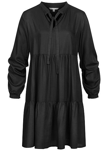 Tom Tailor Damen Babydoll Puffer Kleid mit Bindeschleife am Kragen deep schwarz - Art.-Nr.: 20110039