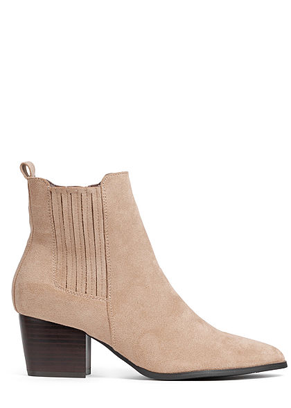 Hailys Damen Schuh Kunstleder Halbstiefelette in Velouroptik Absatz 6cm Zipper beige - Art.-Nr.: 20110101
