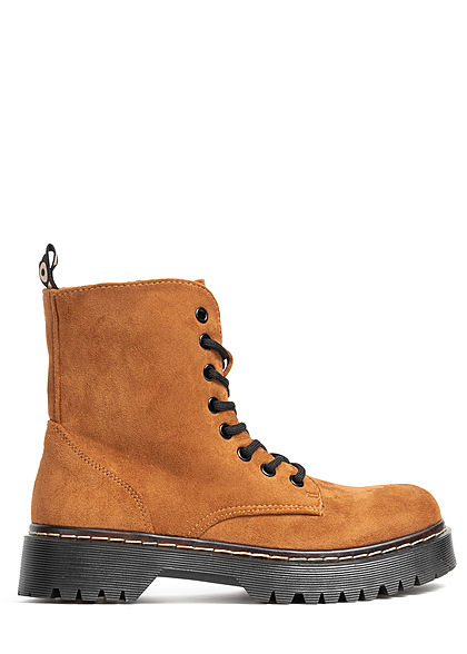 Seventyseven Lifestyle Damen Schuh Workerboots Velouroptik Schnrstiefel camel braun - Art.-Nr.: 20110104