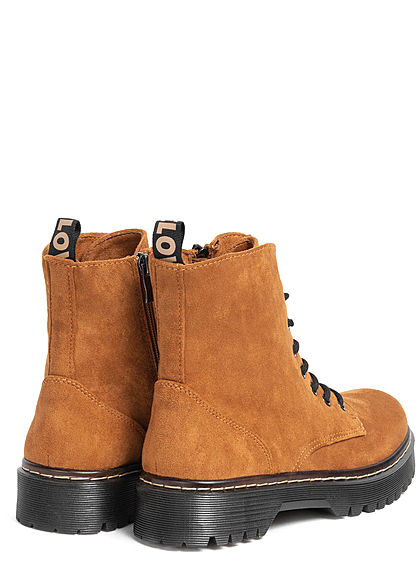 Seventyseven Lifestyle Damen Schuh Workerboots Velouroptik Schnürstiefel camel braun
