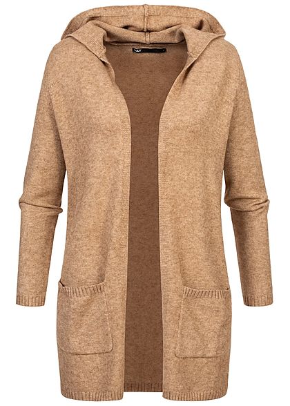 ONLY Damen NOOS Melange Strickcardigan Kapuze 2-Pocket Style toasted coconut braun