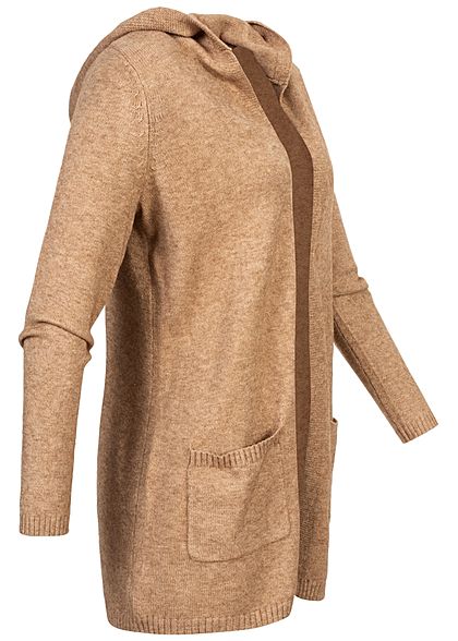 ONLY Damen NOOS Melange Strickcardigan Kapuze 2-Pocket Style toasted coconut braun