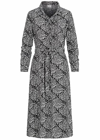 JDY by ONLY Damen Midi Longform Kleid Floraler Print inkl Bindegürtel weiss schwarz