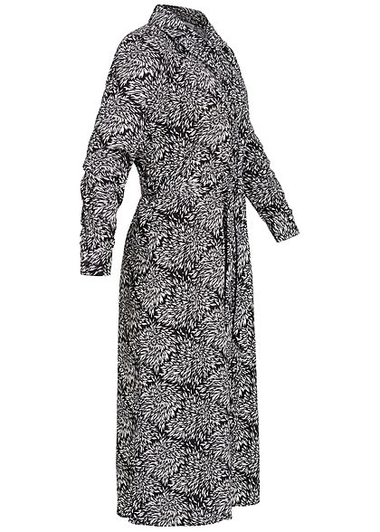 JDY by ONLY Damen Midi Longform Kleid Floraler Print inkl Bindegürtel weiss schwarz
