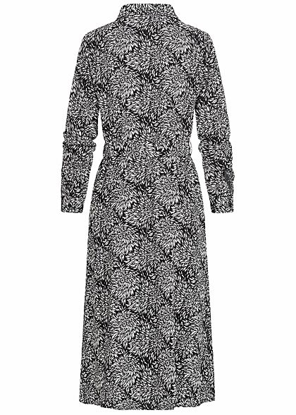 JDY by ONLY Damen Midi Longform Kleid Floraler Print inkl Bindegürtel weiss schwarz