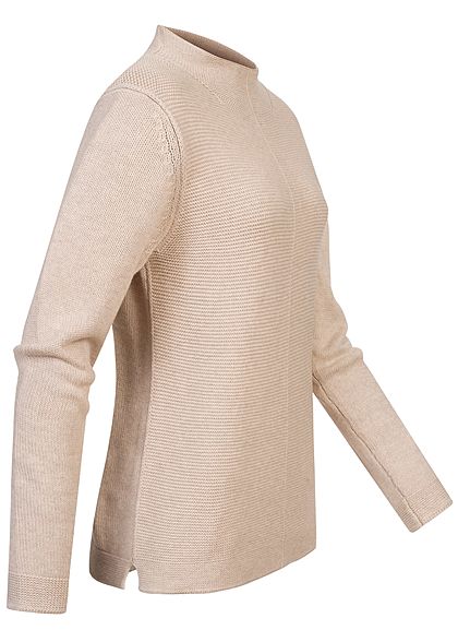 Tom Tailor Damen High-Neck Struktur Pullover Sweater dessert sand beige