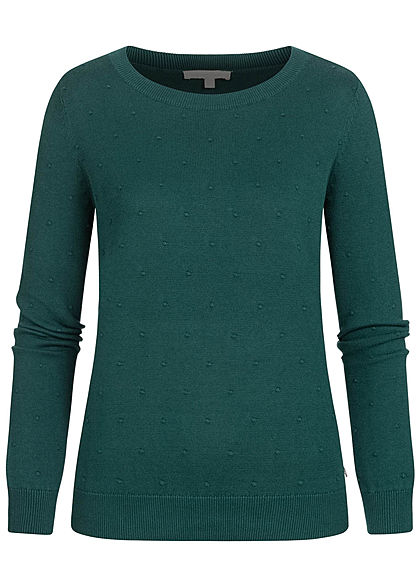 Tom Tailor Damen gepunkteter Strickpullover Sweater mit Rippbündchen lake dunkel grün - Art.-Nr.: 20110146