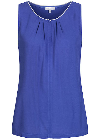 Tom Tailor Damen Blusen Top mit Lurex Saumkante Knopf vorne ultramarine tief blau