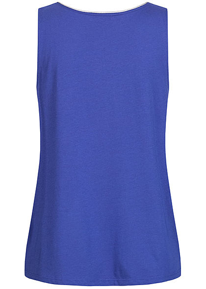 Tom Tailor Damen Blusen Top mit Lurex Saumkante Knopf vorne ultramarine tief blau