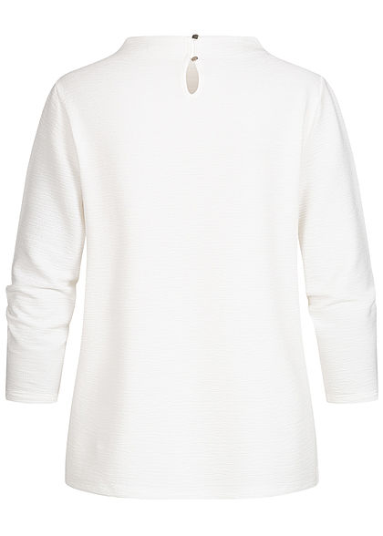 Tom Tailor Damen 3/4 Arm High-Neck Struktur Blusen Shirt Jacquard Muster weiss