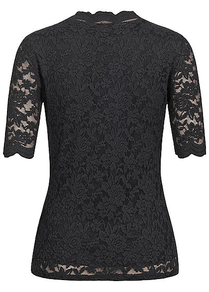 Tom Tailor Damen 1/2 Arm V-Neck Spitzen T-Shirt 2-lagig tief schwarz