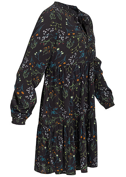 Tom Tailor Damen Oversized Krepp Kleid mit Schleife Floraler Print schwarz multic.