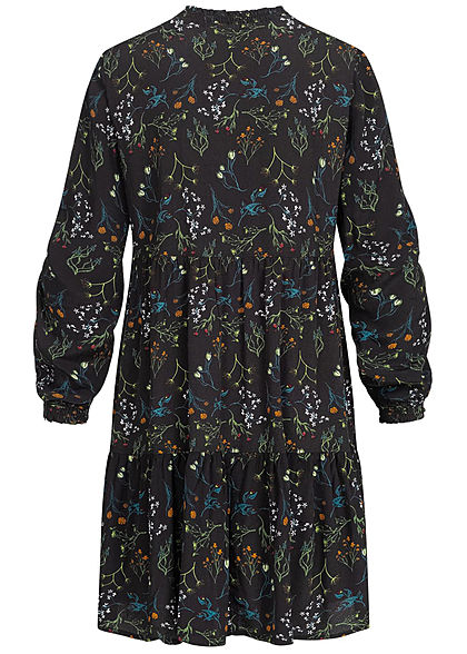 Tom Tailor Damen Oversized Krepp Kleid mit Schleife Floraler Print schwarz multic.