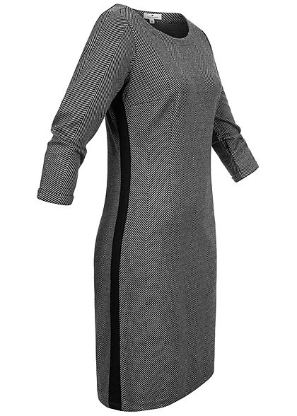 Tom Tailor Damen 3/4 Arm Etuikleid Jaquard Fischgräten Muster dunkel grau schwarz