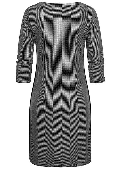 Tom Tailor Damen 3/4 Arm Etuikleid Jaquard Fischgräten Muster dunkel grau schwarz