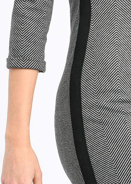Tom Tailor Damen 3/4 Arm Etuikleid Jaquard Fischgräten Muster dunkel grau schwarz