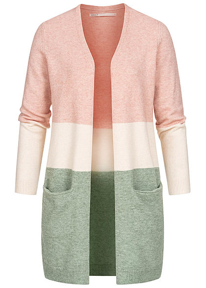 ONLY Damen NOOS Midi Colorblock Cardigan 2-Pockets smoke rosa beige grün