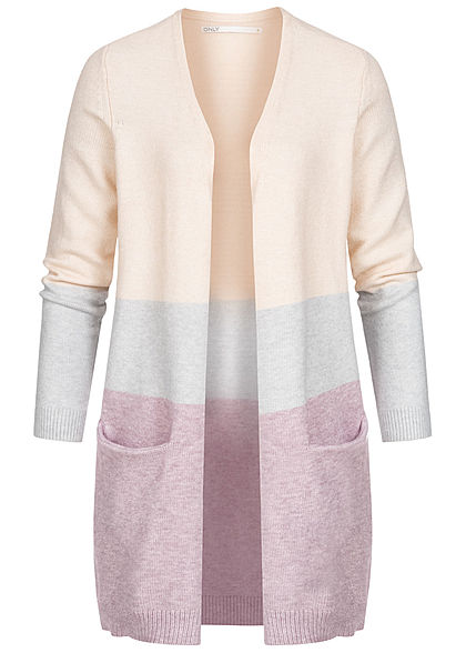 ONLY Damen NOOS Midi Colorblock Cardigan 2-Pockets ecru beige grün rosa