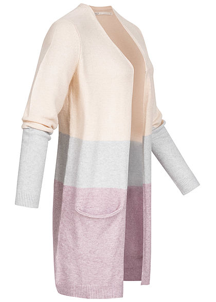 ONLY Damen NOOS Midi Colorblock Cardigan 2-Pockets ecru beige grün rosa