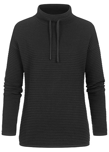 Tom Tailor Damen High-Neck Ottoman Strukturpullover Sweater tief schwarz