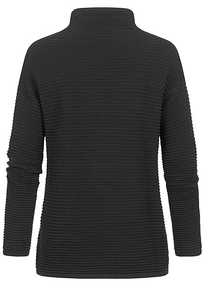 Tom Tailor Damen High-Neck Ottoman Strukturpullover Sweater tief schwarz